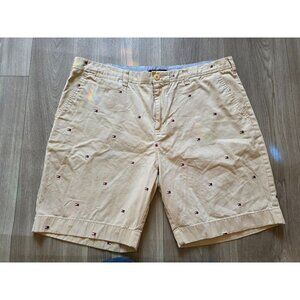 Tommy Hilfiger Mens Beige Embroidered Shorts Size 32 Cotton Blend